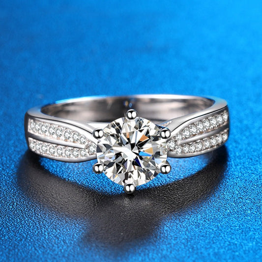 1.0CT Round Moissanite Engagement Ring – Sterling Silver