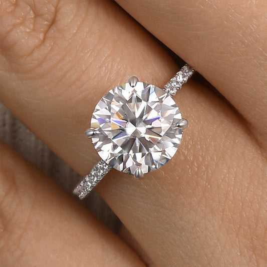 4 Carat Round Moissanite Engagement Ring Sterling Silver