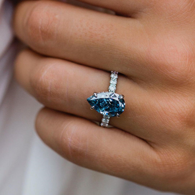 4.0ct Pear Cut Blue Sapphire Halo Ring