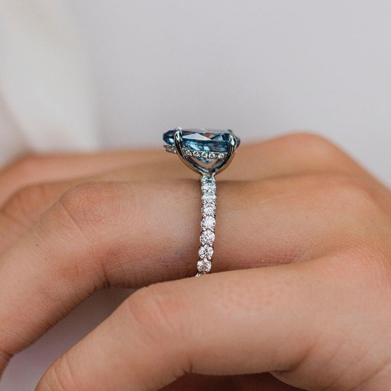 4.0ct Pear Cut Blue Sapphire Halo Ring