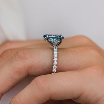 4.0ct Pear Cut Blue Sapphire Halo Ring