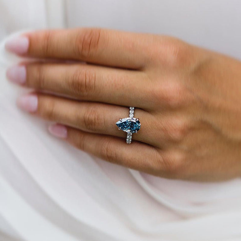 4.0ct Pear Cut Blue Sapphire Halo Ring