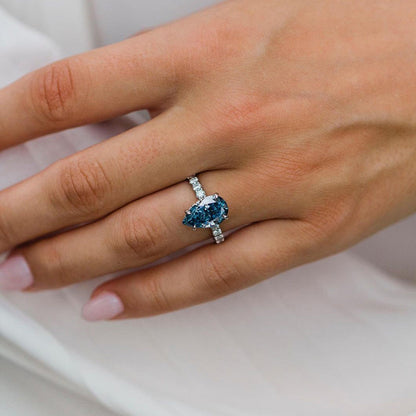 4.0ct Pear Cut Blue Sapphire Halo Ring