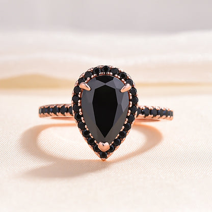 2.5 Carat Pear Cut Black Diamond Halo Ring