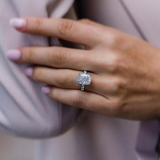 5Ct Cushion Cut Diamond Ring with 0.5Ct Accents 925 Silver