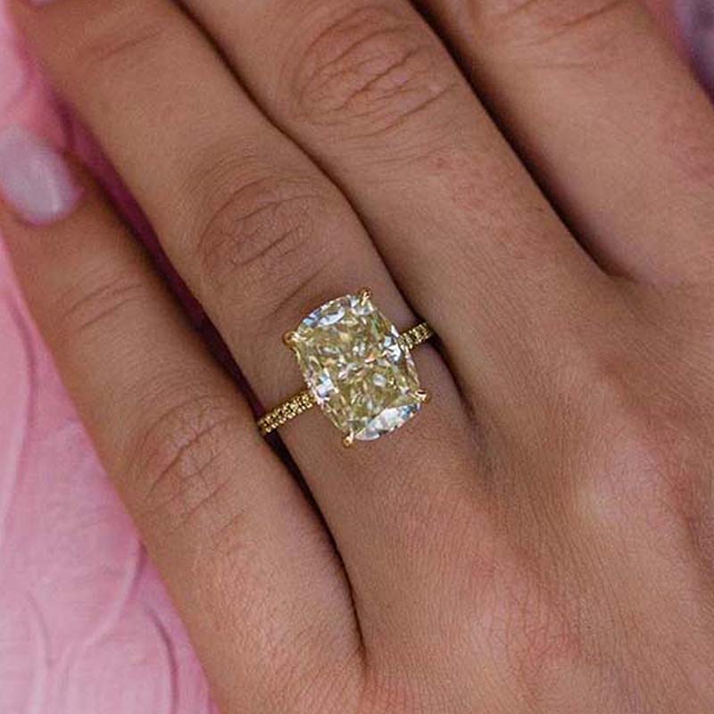 6Ct Yellow Sapphire Cushion Cut Ring 925 Silver Gold