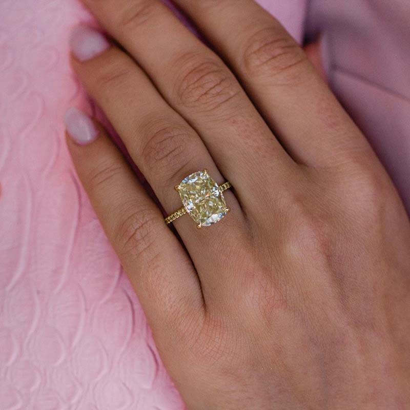 6Ct Yellow Sapphire Cushion Cut Ring 925 Silver Gold