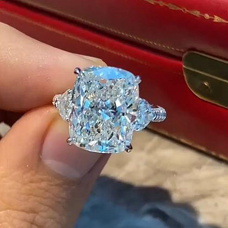 8.0 Carat Cushion Cut Three Stone Diamond Ring