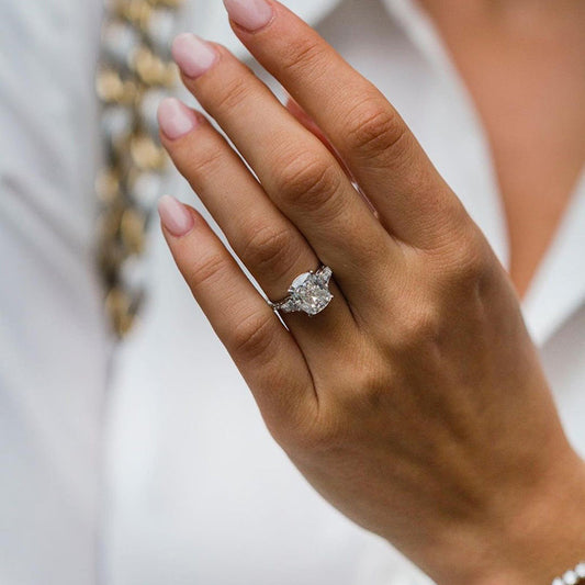 4.5 Carat Cushion Cut Three Stone Diamond Ring