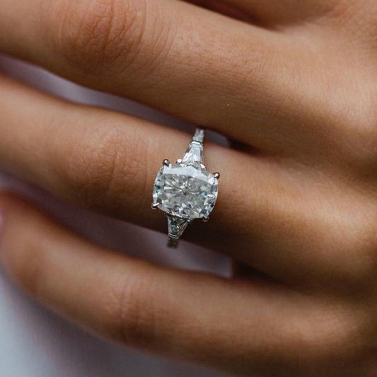 4.5 Carat Cushion Cut Three Stone Diamond Ring