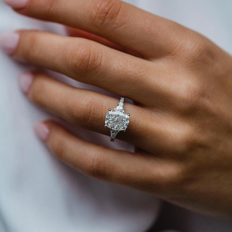 4.5 Carat Cushion Cut Three Stone Diamond Ring