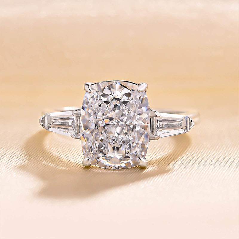 4Ct Cushion Diamond Ring with Trapezoid Accents
