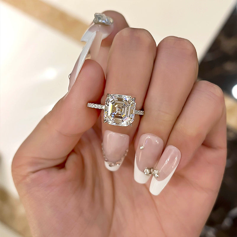 Asscher Cut Simulated Diamond Jewelry Set in Sterling Silver & White Gold
