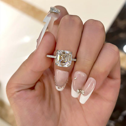 Asscher Cut Simulated Diamond Jewelry Set in Sterling Silver & White Gold