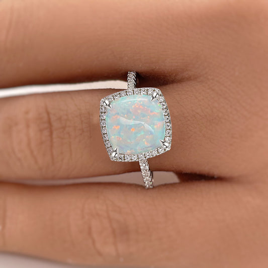 Healing Opal 4 Carat Cushion Cut Engagement Ring