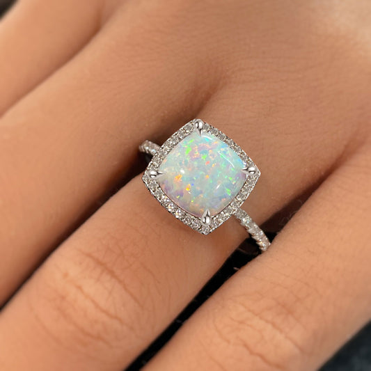 Healing Opal 4 Carat Cushion Cut Engagement Ring