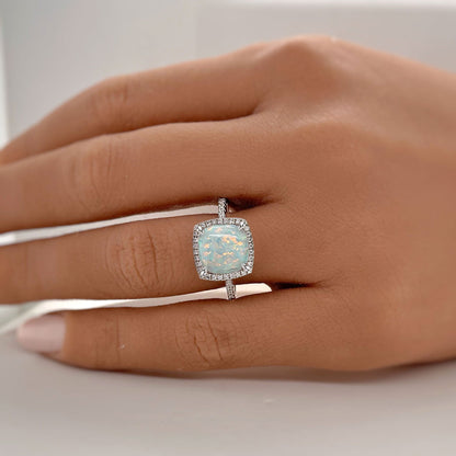 Healing Opal 4 Carat Cushion Cut Engagement Ring