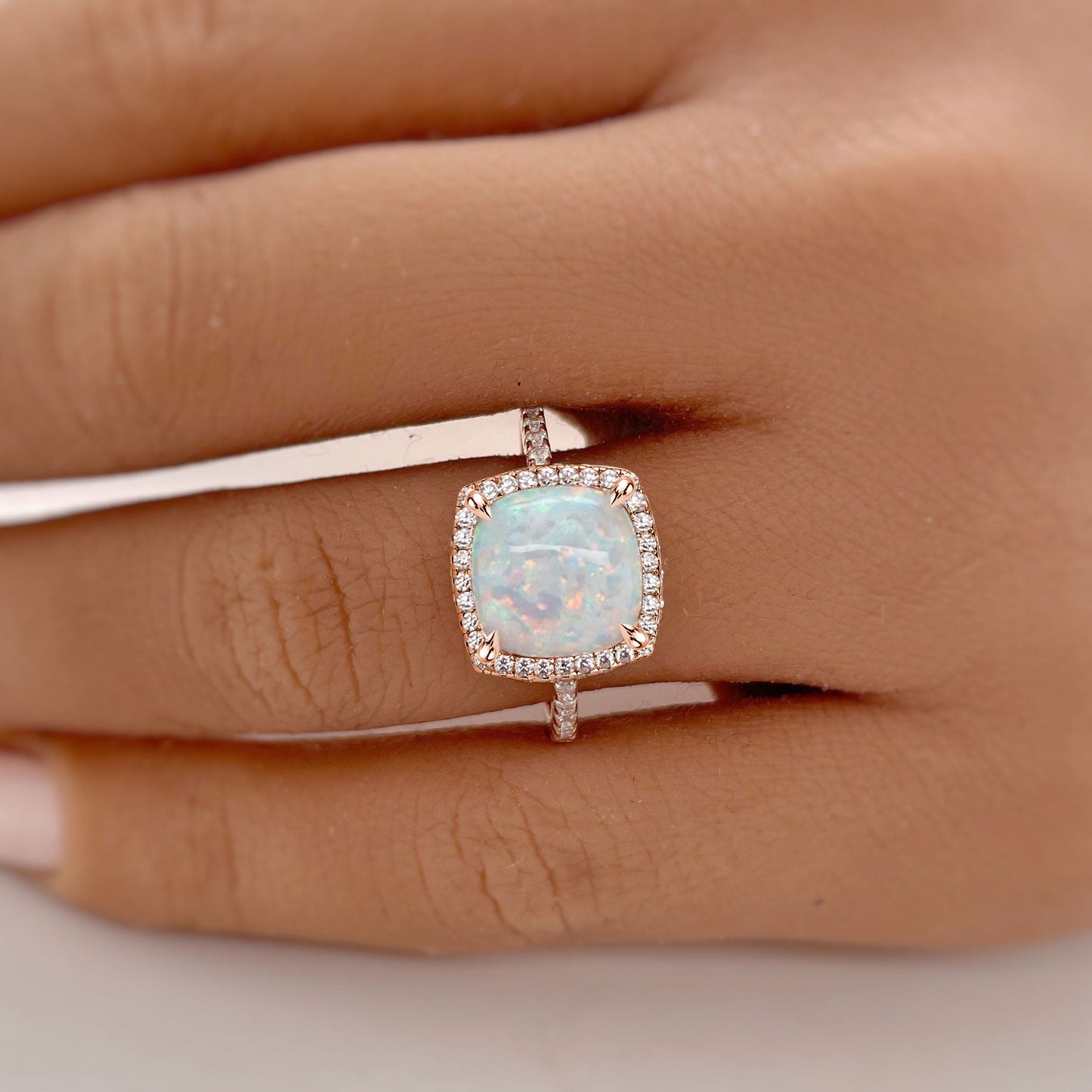 Healing Opal 4 Carat Cushion Cut Engagement Ring