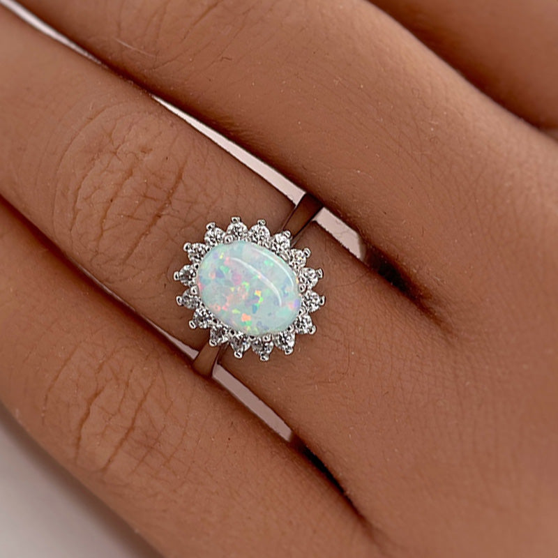 4.25 Carat Oval Opal Diamond Halo Ring