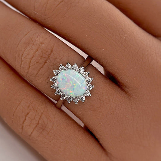 4.25 Carat Oval Opal Diamond Halo Ring