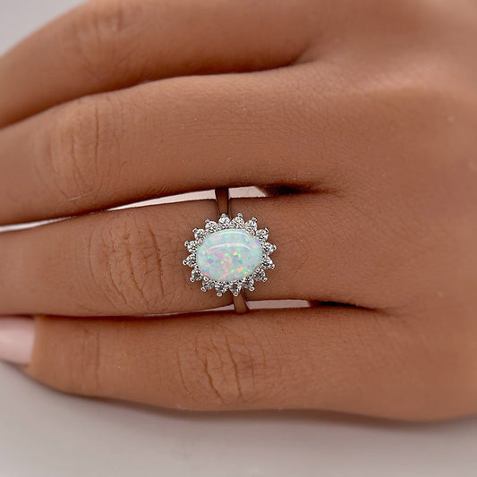 4.25 Carat Oval Opal Diamond Halo Ring