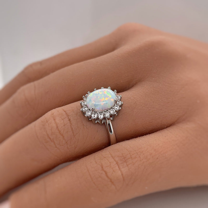 4.25 Carat Oval Opal Diamond Halo Ring