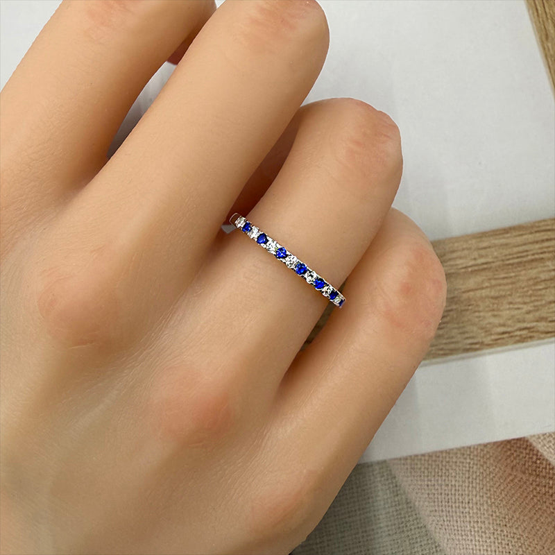 Half Eternity Ring in 925 Sterling Silver with Sapphire and White Stone Item no.  GQ001A09