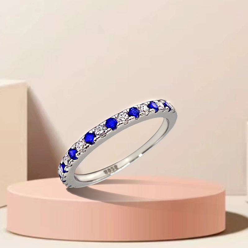 Half Eternity Ring in 925 Sterling Silver with Sapphire and White Stone Item no.  GQ001A09