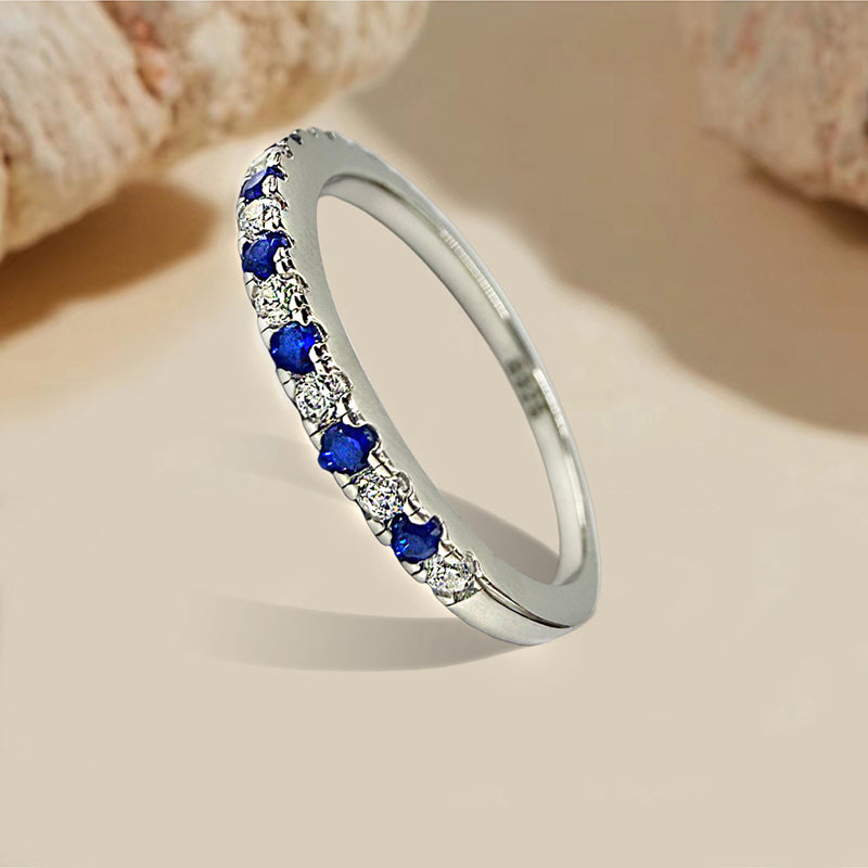 Half Eternity Ring in 925 Sterling Silver with Sapphire and White Stone Item no.  GQ001A09