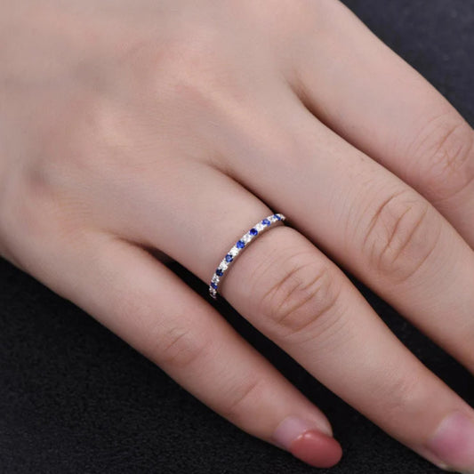 Half Eternity Ring in 925 Sterling Silver with Sapphire and White Stone Item no.  GQ001A09