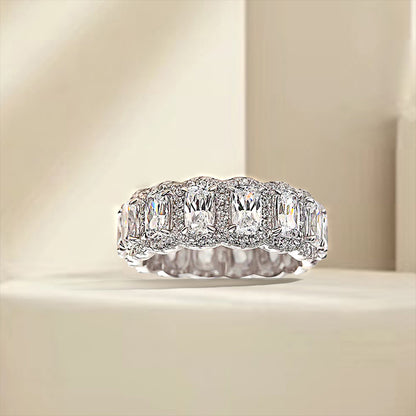 Wedding Band For Women In Sterling Silver with Luxurious Halo Cushion Cut Stone Item no.  GQ008 Clearance Size: 6 and 9