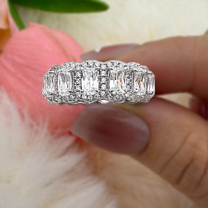 Wedding Band For Women In Sterling Silver with Luxurious Halo Cushion Cut Stone Item no.  GQ008 Clearance Size: 6 and 9