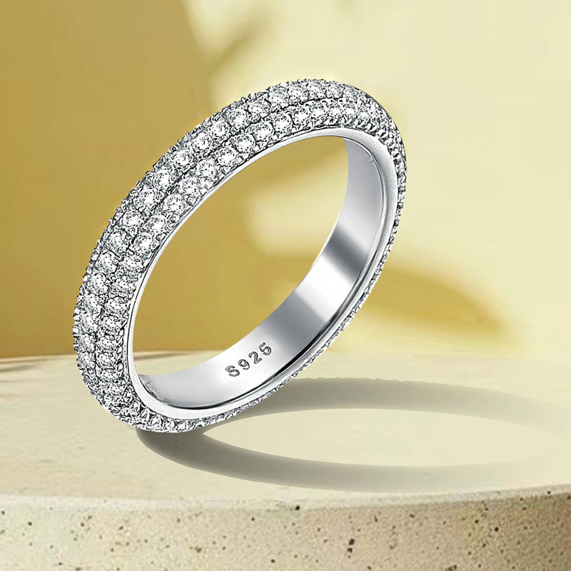 Anniversary Ring in Silver with Elegant 3 Row Design Round Cut Stone Item no.  GQ009