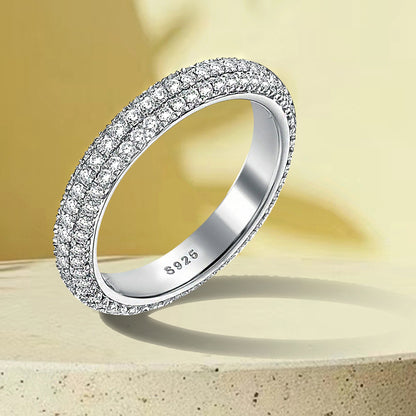 Anniversary Ring in Silver with Elegant 3 Row Design Round Cut Stone Item no.  GQ009