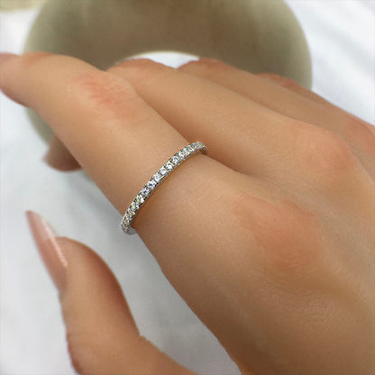 Classic Full Eternity Thin Wedding Band in Sterling Silver For Women item no. GQ017