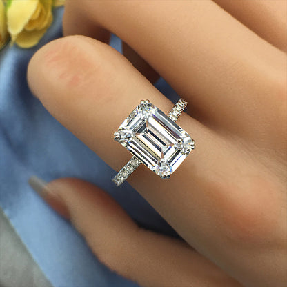 Silver Engagement Ring with 4.5 carat Emerald Cut Cubic Zirconia item no. HT003