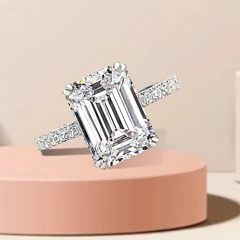 Silver Engagement Ring with 4.5 carat Emerald Cut Cubic Zirconia item no. HT003