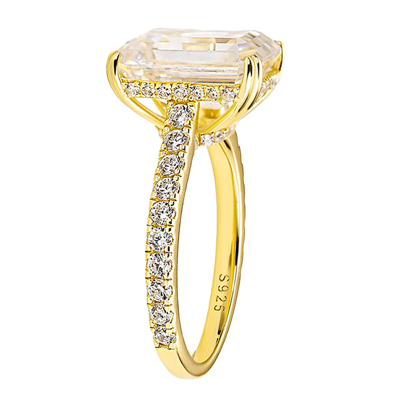 Silver Engagement Ring with 4.5 carat Emerald Cut Cubic Zirconia item no. HT003