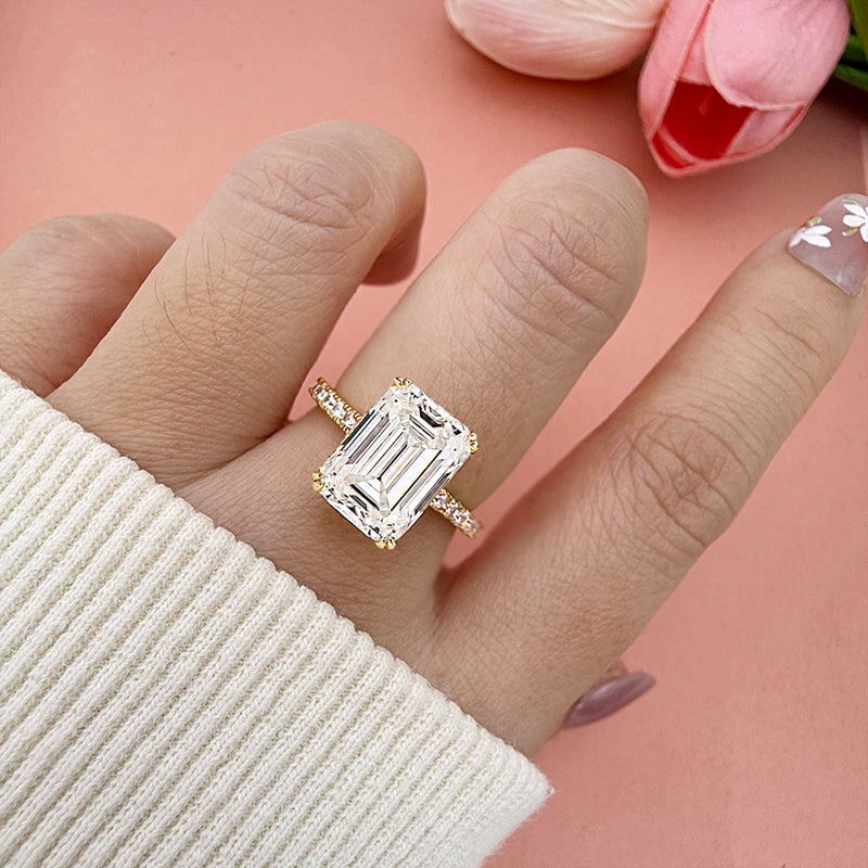 Silver Engagement Ring with 4.5 carat Emerald Cut Cubic Zirconia item no. HT003