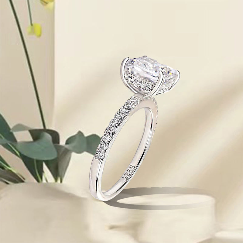 Engagement Ring In Sterling Silver with Sparkle Square Princess Cut Stone For Women item no. HT005