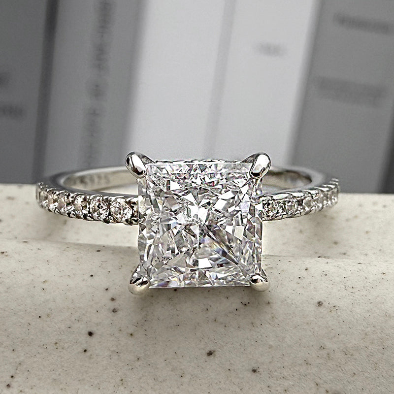 Engagement Ring In Sterling Silver with Sparkle Square Princess Cut Stone For Women item no. HT005