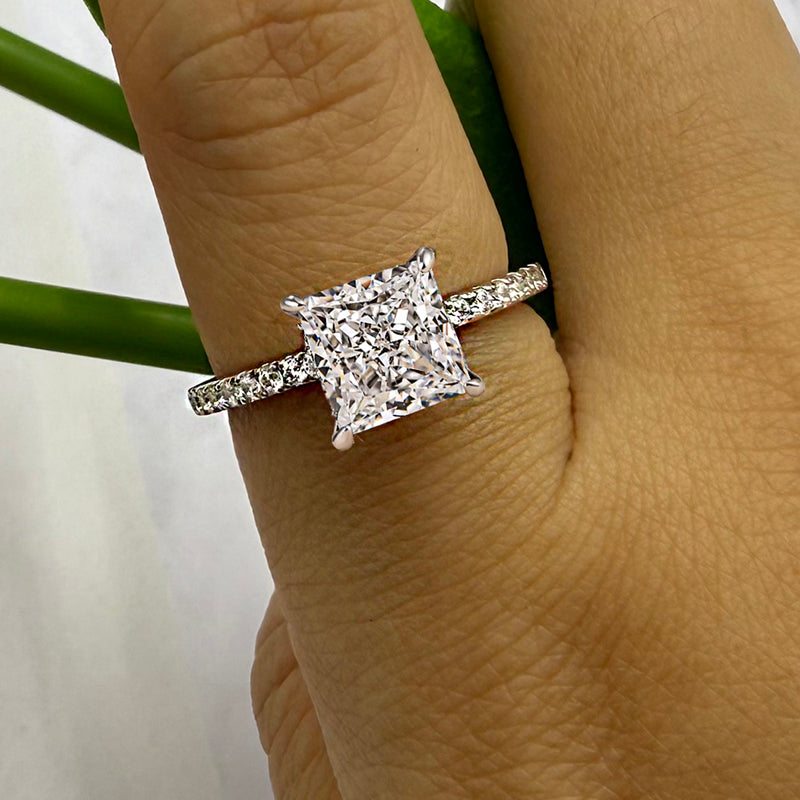 Engagement Ring In Sterling Silver with Sparkle Square Princess Cut Stone For Women item no. HT005