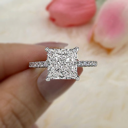 Engagement Ring In Sterling Silver with Sparkle Square Princess Cut Stone For Women item no. HT005