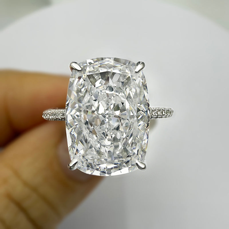 Silver Engagement Ring with 9 Carat Cushion Cut Simulated Diamond Item no. HT020