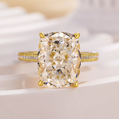 Anillo de compromiso con diamantes Sona blancos de talla cojín de 8,0 ct, chapado en oro blanco