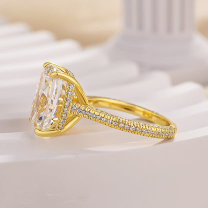 Anillo de compromiso con diamantes Sona blancos de talla cojín de 8,0 ct, chapado en oro blanco