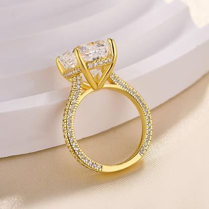 Anillo de compromiso con diamantes Sona blancos de talla cojín de 8,0 ct, chapado en oro blanco