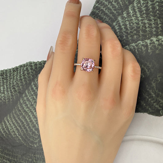 925 Sterling Silver Engagement Ring with 3.5 Carat Pink Cushion Cut Stone Item no. HT006C04