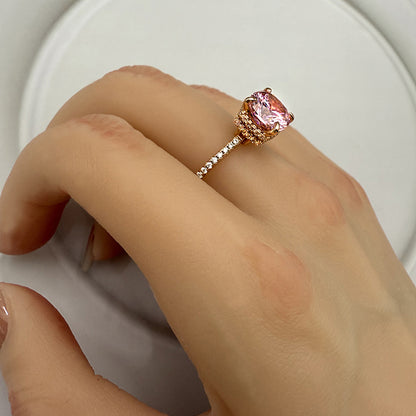 925 Sterling Silver Engagement Ring with 3.5 Carat Pink Cushion Cut Stone Item no. HT006C04