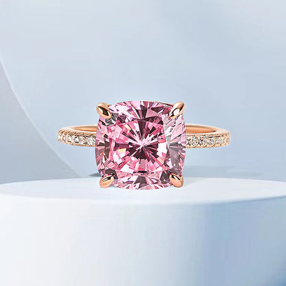 925 Sterling Silver Engagement Ring with 3.5 Carat Pink Cushion Cut Stone Item no. HT006C04